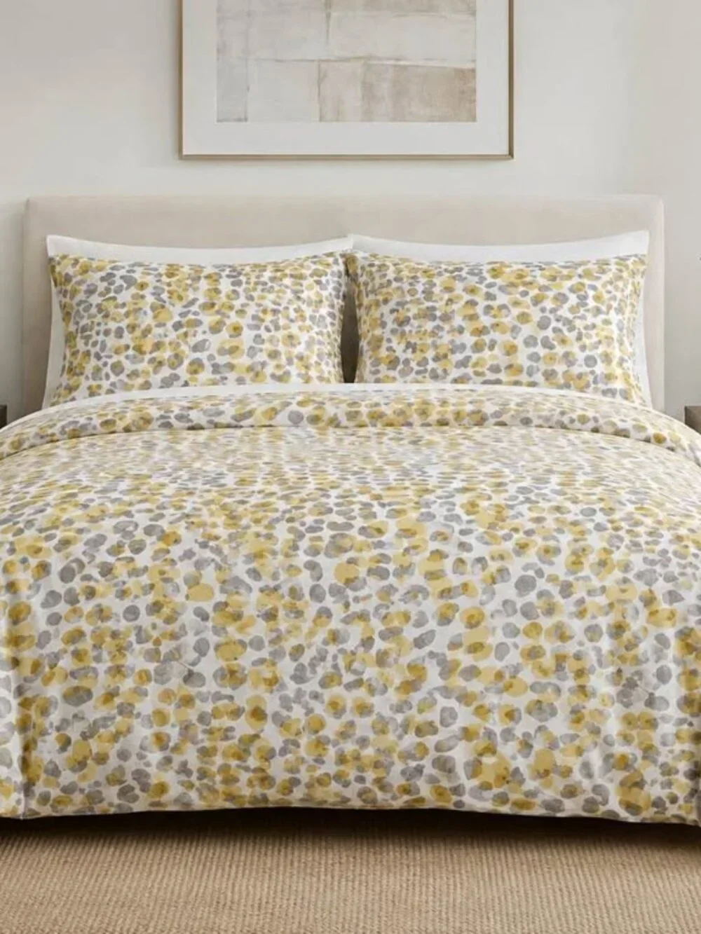 The Company Store Yellow Gray KING Relaxed Linen Duvet Cover Set. 2 Stand Shams.